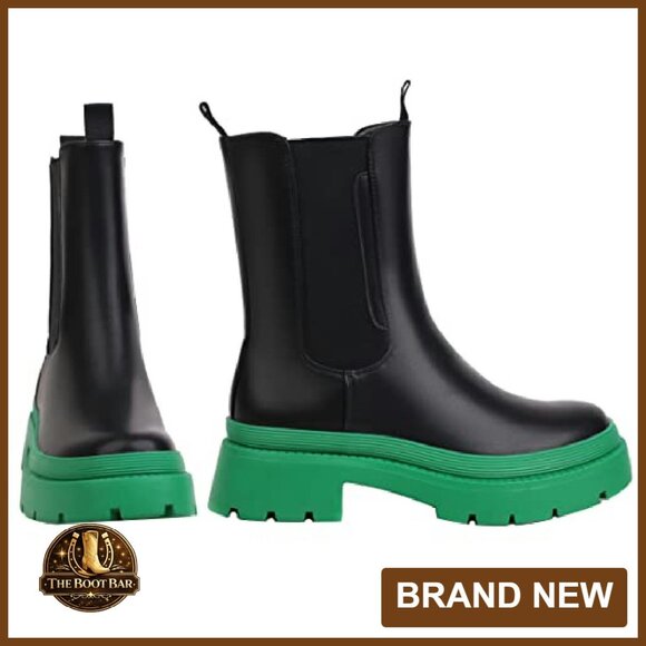 Women's Chelsea Ankle Boots Platform Chunky Pull On Booties Mid-Calf - Picture 8 of 8